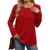 imageXIEERDUO Womens Long Sleeve Shirts Casual Fall Fashion Crewneck Tops Loose Fit LightweightRed