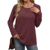 imageXIEERDUO Womens Long Sleeve Shirts Casual Fall Fashion Crewneck Tops Loose Fit LightweightWine Red