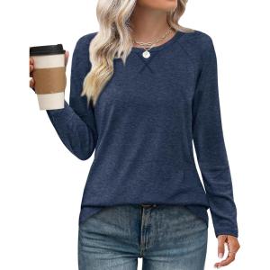 imageXIEERDUO Womens Long Sleeve Shirts Casual Fall Fashion Crewneck Tops Loose Fit LightweightDark Blue