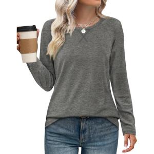 imageXIEERDUO Womens Long Sleeve Shirts Casual Fall Fashion Crewneck Tops Loose Fit LightweightGray