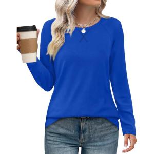 imageXIEERDUO Womens Long Sleeve Shirts Casual Fall Fashion Crewneck Tops Loose Fit LightweightRoyal Blue