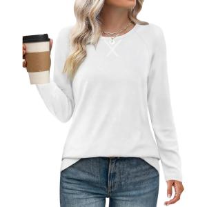 imageXIEERDUO Womens Long Sleeve Shirts Casual Fall Fashion Crewneck Tops Loose Fit LightweightWhite