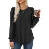 imageXIEERDUO Blouses for Women Dressy Casual Crew Neck Eyelet Tops Long Sleeve Shirts Puff Sleeve Tunics with Curved HemAblack