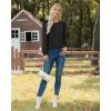 imageXIEERDUO Blouses for Women Dressy Casual Crew Neck Eyelet Tops Long Sleeve Shirts Puff Sleeve Tunics with Curved HemAblack