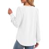 imageXIEERDUO Blouses for Women Dressy Casual Crew Neck Eyelet Tops Long Sleeve Shirts Puff Sleeve Tunics with Curved HemBwhite