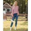 imageXIEERDUO Blouses for Women Dressy Casual Crew Neck Eyelet Tops Long Sleeve Shirts Puff Sleeve Tunics with Curved HemCmaruve
