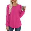 imageXIEERDUO Blouses for Women Dressy Casual Crew Neck Eyelet Tops Long Sleeve Shirts Puff Sleeve Tunics with Curved HemEhot Pink