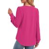 imageXIEERDUO Blouses for Women Dressy Casual Crew Neck Eyelet Tops Long Sleeve Shirts Puff Sleeve Tunics with Curved HemEhot Pink
