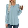 imageXIEERDUO Blouses for Women Dressy Casual Crew Neck Eyelet Tops Long Sleeve Shirts Puff Sleeve Tunics with Curved HemFlight Blue