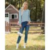 imageXIEERDUO Blouses for Women Dressy Casual Crew Neck Eyelet Tops Long Sleeve Shirts Puff Sleeve Tunics with Curved HemFlight Blue