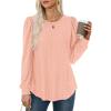 imageXIEERDUO Blouses for Women Dressy Casual Crew Neck Eyelet Tops Long Sleeve Shirts Puff Sleeve Tunics with Curved HemGlight Pink