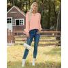 imageXIEERDUO Blouses for Women Dressy Casual Crew Neck Eyelet Tops Long Sleeve Shirts Puff Sleeve Tunics with Curved HemGlight Pink