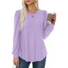 imageXIEERDUO Blouses for Women Dressy Casual Crew Neck Eyelet Tops Long Sleeve Shirts Puff Sleeve Tunics with Curved HemIpurple