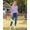 imageXIEERDUO Blouses for Women Dressy Casual Crew Neck Eyelet Tops Long Sleeve Shirts Puff Sleeve Tunics with Curved HemIpurple