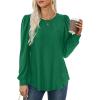 imageXIEERDUO Blouses for Women Dressy Casual Crew Neck Eyelet Tops Long Sleeve Shirts Puff Sleeve Tunics with Curved HemJgreen