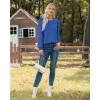 imageXIEERDUO Blouses for Women Dressy Casual Crew Neck Eyelet Tops Long Sleeve Shirts Puff Sleeve Tunics with Curved HemKroyal Blue