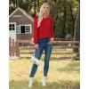 imageXIEERDUO Blouses for Women Dressy Casual Crew Neck Eyelet Tops Long Sleeve Shirts Puff Sleeve Tunics with Curved HemLred