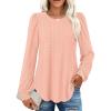 imageXIEERDUO Blouses for Women Dressy Casual Crew Neck Eyelet Tops Long Sleeve Shirts Puff Sleeve Tunics with Curved HemGlight Pink