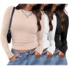 imageXIEERDUO Womens Long Sleeve Crew Neck Slim Fit T Shirts 2024 Y2k Clothes Basic Going Out Tops 3 Pack2 PackLong Sleeve 3 Pack Black White Apricot