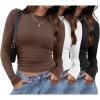 imageXIEERDUO Womens Long Sleeve Crew Neck Slim Fit T Shirts 2024 Y2k Clothes Basic Going Out Tops 3 Pack2 PackLong Sleeve 3 Pack Black White Brown