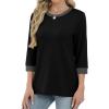 imageXIEERDUO Womens T Shirts 34 Length Sleeve Womens Tops Dressy Casual Crew Neck Color Block Tunic Tops0 Black