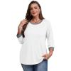 imageXIEERDUO Womens T Shirts 34 Length Sleeve Womens Tops Dressy Casual Crew Neck Color Block Tunic Tops0 White