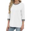 imageXIEERDUO Womens T Shirts 34 Length Sleeve Womens Tops Dressy Casual Crew Neck Color Block Tunic Tops0 White