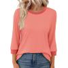 imageXIEERDUO Womens T Shirts 34 Length Sleeve Womens Tops Dressy Casual Crew Neck Color Block Tunic TopsCoral