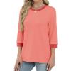 imageXIEERDUO Womens T Shirts 34 Length Sleeve Womens Tops Dressy Casual Crew Neck Color Block Tunic TopsCoral