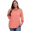 imageXIEERDUO Womens T Shirts 34 Length Sleeve Womens Tops Dressy Casual Crew Neck Color Block Tunic TopsCoral