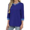 imageXIEERDUO Womens T Shirts 34 Length Sleeve Womens Tops Dressy Casual Crew Neck Color Block Tunic TopsDark Blue