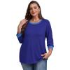 imageXIEERDUO Womens T Shirts 34 Length Sleeve Womens Tops Dressy Casual Crew Neck Color Block Tunic TopsDark Blue