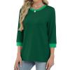 imageXIEERDUO Womens T Shirts 34 Length Sleeve Womens Tops Dressy Casual Crew Neck Color Block Tunic TopsGreen