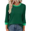 imageXIEERDUO Womens T Shirts 34 Length Sleeve Womens Tops Dressy Casual Crew Neck Color Block Tunic TopsGreen