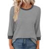 imageXIEERDUO Womens T Shirts 34 Length Sleeve Womens Tops Dressy Casual Crew Neck Color Block Tunic TopsGrey