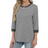 imageXIEERDUO Womens T Shirts 34 Length Sleeve Womens Tops Dressy Casual Crew Neck Color Block Tunic TopsGrey