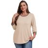 imageXIEERDUO Womens T Shirts 34 Length Sleeve Womens Tops Dressy Casual Crew Neck Color Block Tunic TopsKhaki