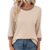 imageXIEERDUO Womens T Shirts 34 Length Sleeve Womens Tops Dressy Casual Crew Neck Color Block Tunic TopsKhaki