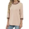 imageXIEERDUO Womens T Shirts 34 Length Sleeve Womens Tops Dressy Casual Crew Neck Color Block Tunic TopsKhaki