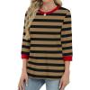 imageXIEERDUO Womens T Shirts 34 Length Sleeve Womens Tops Dressy Casual Crew Neck Color Block Tunic TopsStriped Coffee