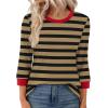 imageXIEERDUO Womens T Shirts 34 Length Sleeve Womens Tops Dressy Casual Crew Neck Color Block Tunic TopsStriped Coffee
