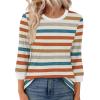 imageXIEERDUO Womens T Shirts 34 Length Sleeve Womens Tops Dressy Casual Crew Neck Color Block Tunic TopsStriped Orange