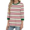 imageXIEERDUO Womens T Shirts 34 Length Sleeve Womens Tops Dressy Casual Crew Neck Color Block Tunic TopsStriped Pink