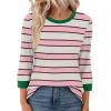imageXIEERDUO Womens T Shirts 34 Length Sleeve Womens Tops Dressy Casual Crew Neck Color Block Tunic TopsStriped Pink