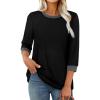 imageXIEERDUO Womens T Shirts 34 Length Sleeve Womens Tops Dressy Casual Crew Neck Color Block Tunic Tops0 Black