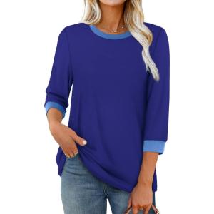imageXIEERDUO Womens T Shirts 34 Length Sleeve Womens Tops Dressy Casual Crew Neck Color Block Tunic TopsDark Blue