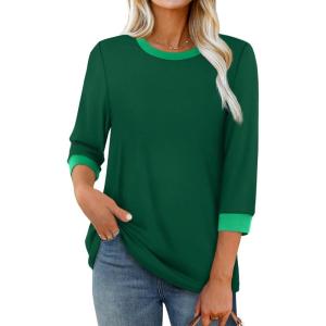 imageXIEERDUO Womens T Shirts 34 Length Sleeve Womens Tops Dressy Casual Crew Neck Color Block Tunic TopsGreen