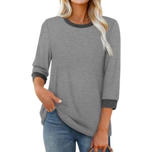 imageXIEERDUO Womens T Shirts 34 Length Sleeve Womens Tops Dressy Casual Crew Neck Color Block Tunic TopsGrey