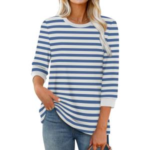 imageXIEERDUO Womens T Shirts 34 Length Sleeve Womens Tops Dressy Casual Crew Neck Color Block Tunic TopsStriped Blue