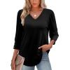 imageXIEERDUO Womens 34 Sleeve Tops with Buttons VNeck Summer Outfits Casual Blouses Shirts Beach Vacation Fall Clothes 2025Ablack